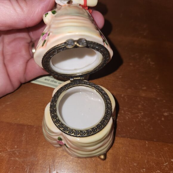 Porcelain Victorian Lady Figurine Trinket Box With Hand-Painted Floral Details - Picture 5 of 6